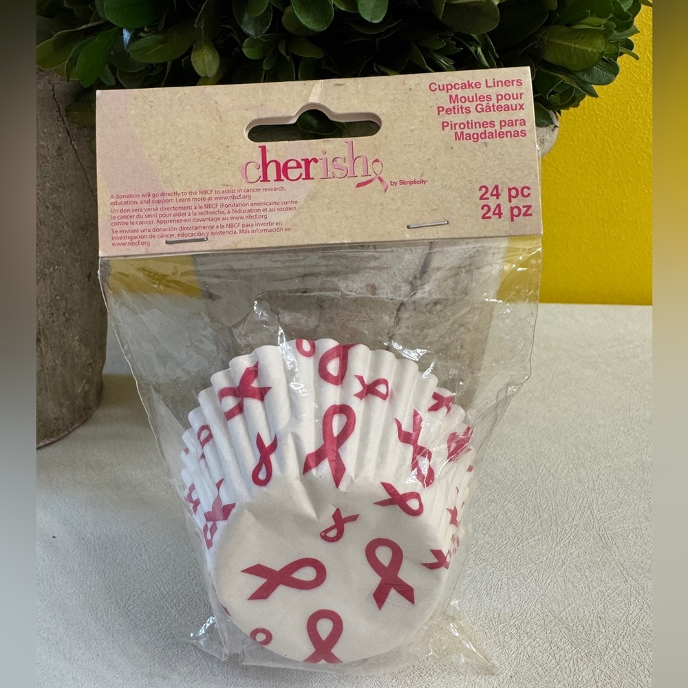 Cherish Pink Ribbon Cupcake Liners - 24 Pack Breast Cancer